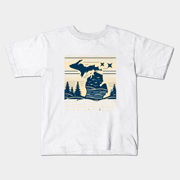 Michigan Blue Serenity - Minimalist Line Art Kids T-Shirt by Retro Travel Design